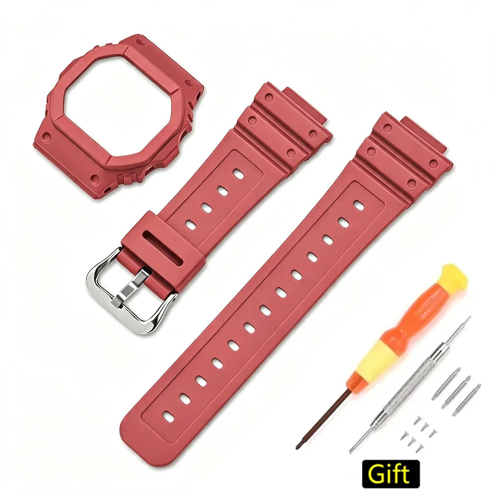 Case and Resin Rubber Strap Set for Casio G-Shock DW-5600, GW-M5610 & GW-B5600 - Unisex Replacement Watch Accessories