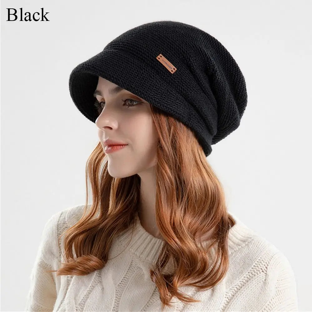 Autumn Winter Soft Plush Knitted Hat - Warm Thickened Fleece Lined Beanie for Women and Girls, Windproof Short Brim Casual Outdoor Bonnet