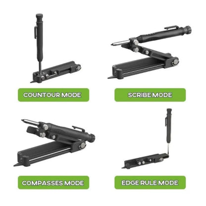 Multi-Function Scribing Ruler and Contour Gauge - Carpentry and Construction Measuring Tool with Scribe Compass for Woodworking