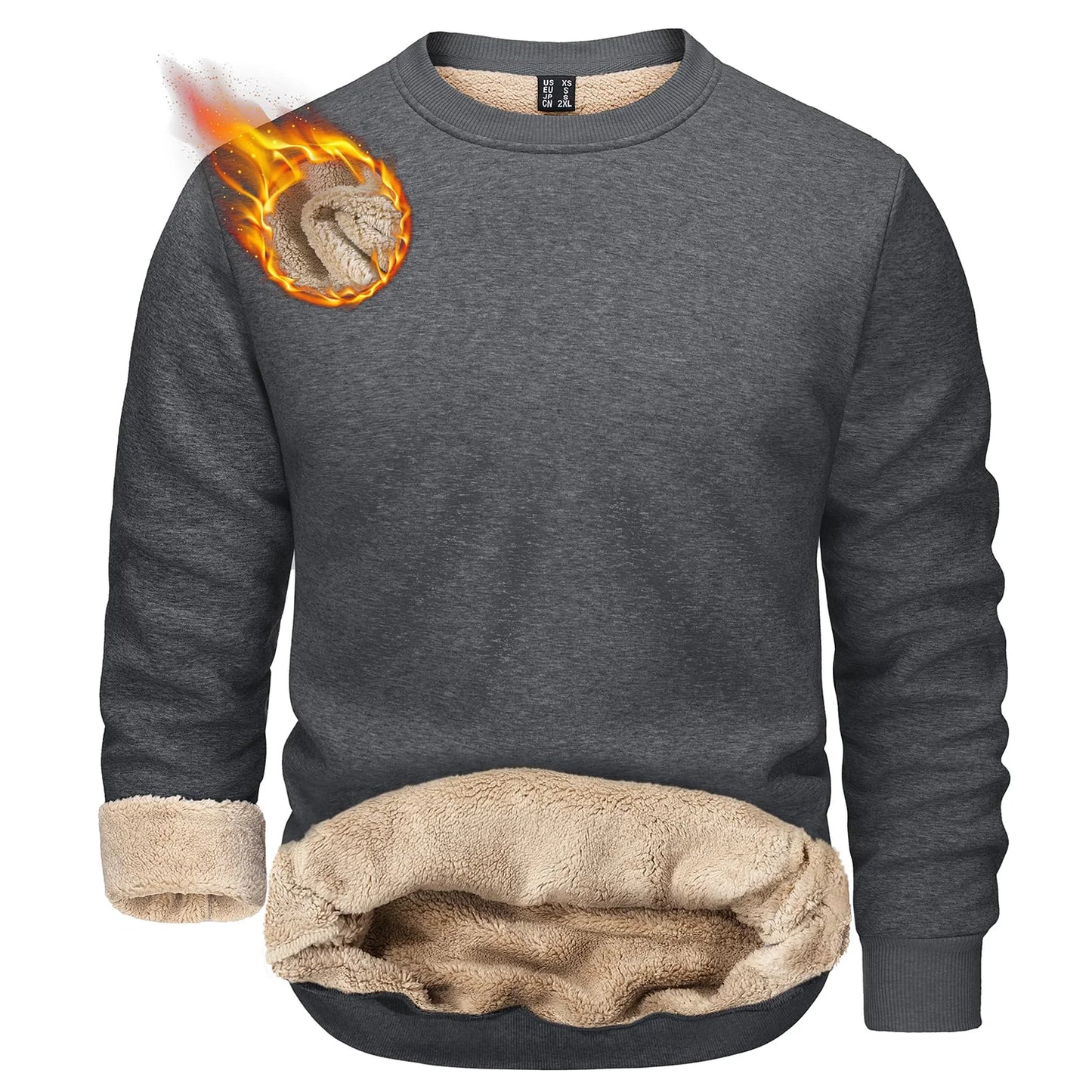 TACVASEN Men’s Winter Fleece Sweatshirt – Thicken Sherpa-Lined Crewneck Pullover, Warm Heavy Winter Top, No Hood