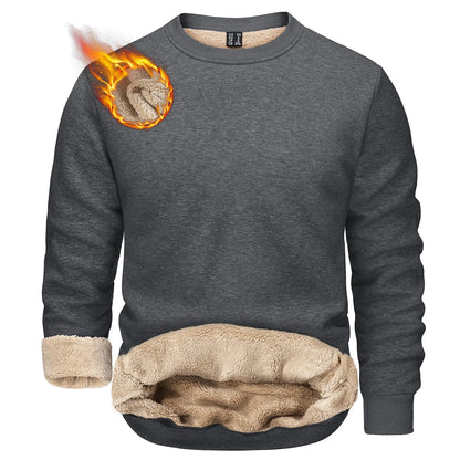 TACVASEN Men’s Winter Fleece Sweatshirt – Thicken Sherpa-Lined Crewneck Pullover, Warm Heavy Winter Top, No Hood