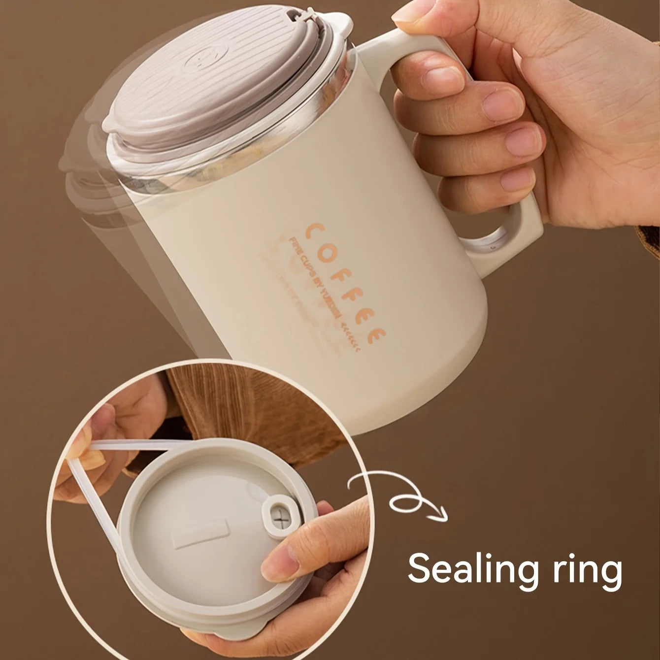 WORTHBUY Double-Layer Stainless Steel Coffee Cup – Insulated 304 Travel Mug with Spoon & Straw, Anti-Scald Milk & Water Cup