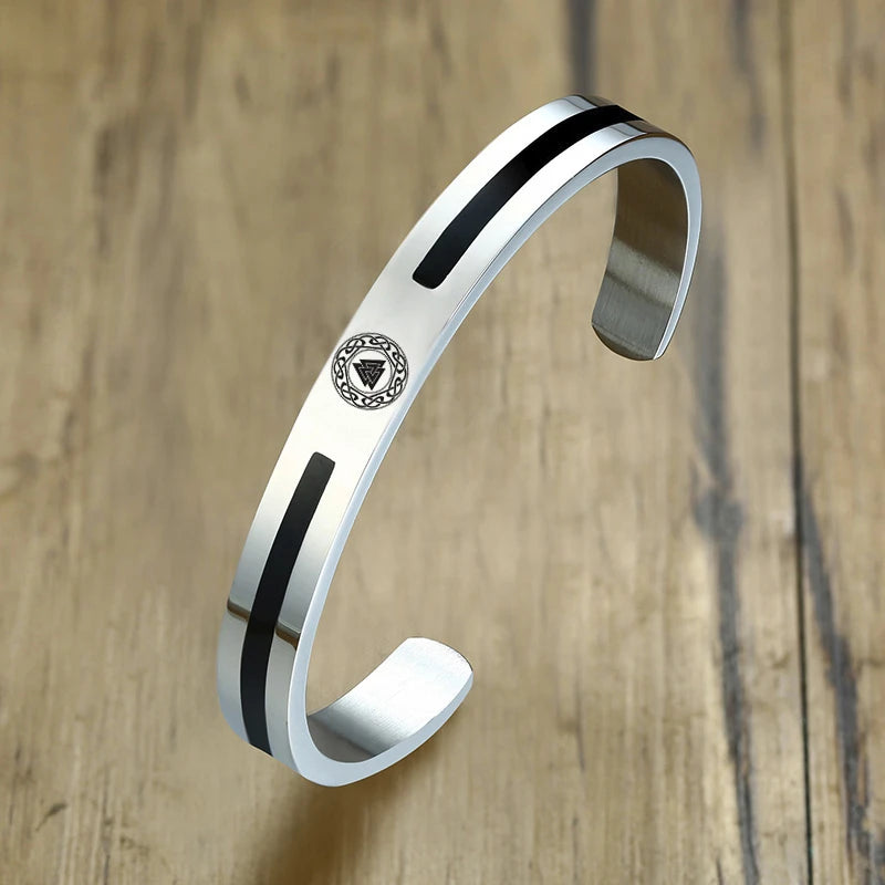 Men's Enamel Bangle - Viking Logo Cuff Bracelet, Stainless Steel Minimalist Bangle for Gentlemen