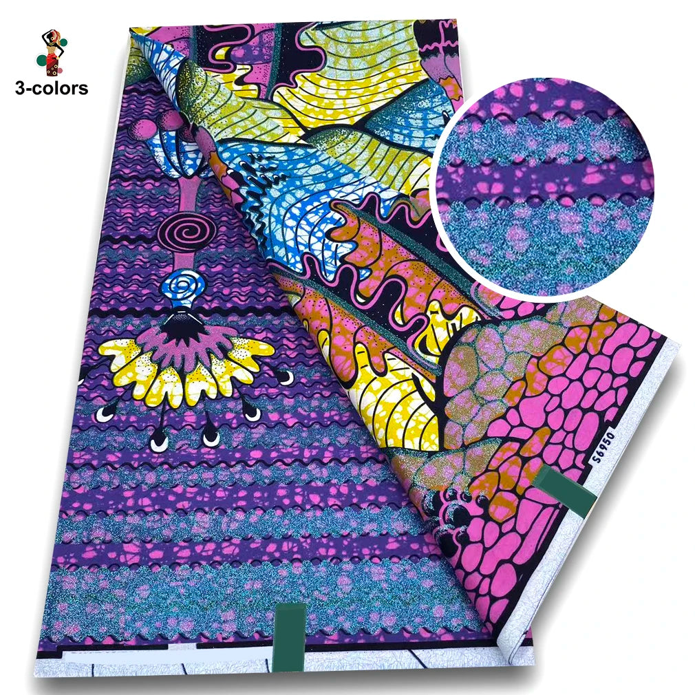 African Golden Wax Fabric - Glitter Gold Print Batik Ankara Pagne Material for Women