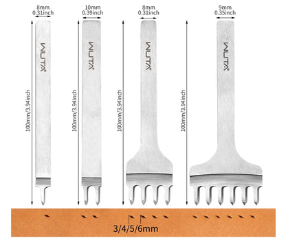 WUTA Leather Chisel Tool – Diamond Pricking Iron with 3/4/5/6mm Hole Punch for Stitching & Leathercraft