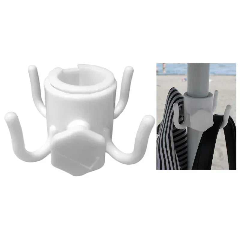 Durable Beach Umbrella Hanging Hook - 4 Prongs Screw Lock ABS Towels Camera Bags Clothes Hanger Camping Holder Trip Clip