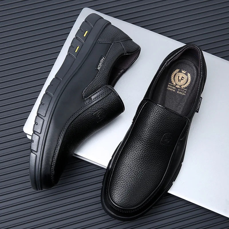 Genuine Leather Handmade Men's Shoes – Casual Loafers, Breathable Slip-On Walking Sneakers for Outdoor Wear
