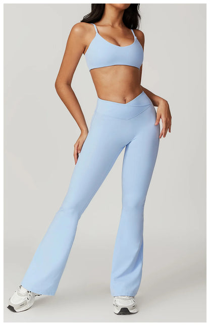 Women’s 2PCS Sportswear Yoga Set – Short Sleeve Crop Top & High Waist Leggings for Gym & Fitness
