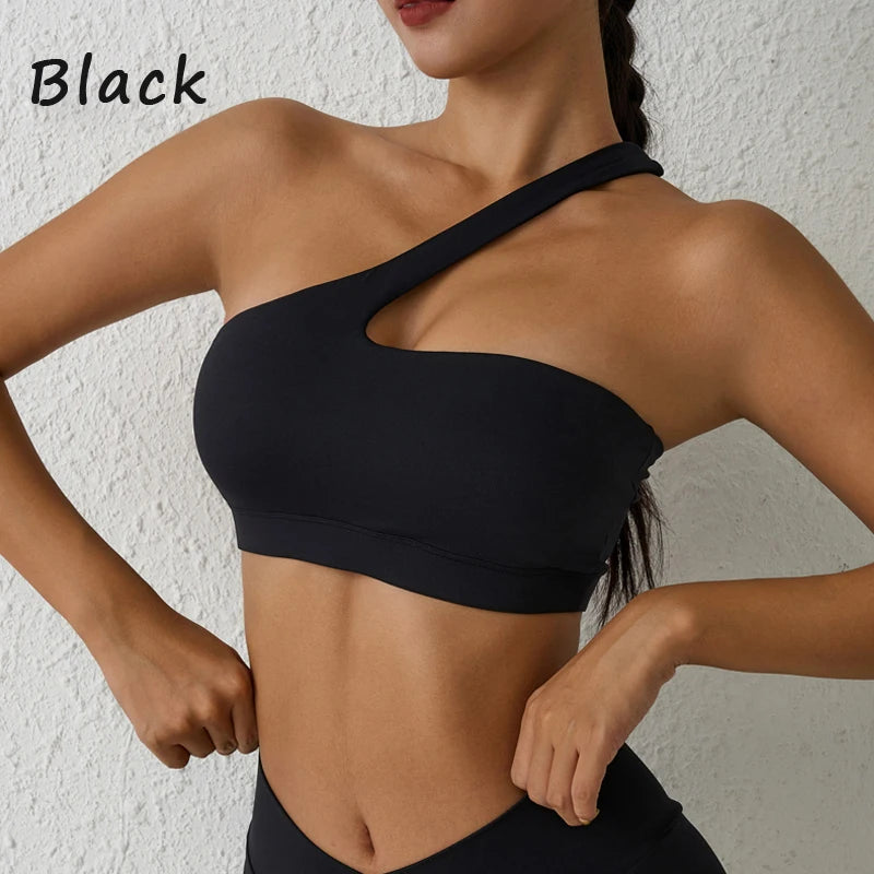 One Shoulder Sports Bra for Women – DIAS FIT JOY Sexy Yoga Fitness Training Bra with Detachable Beauty Back Design