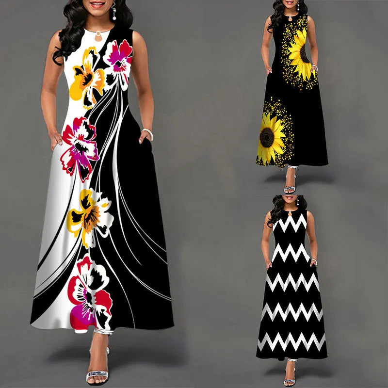 Women’s Loose Floral Vintage Maxi Dress – Ruffled Hole Summer Camis Big Size Elegant Party Dress