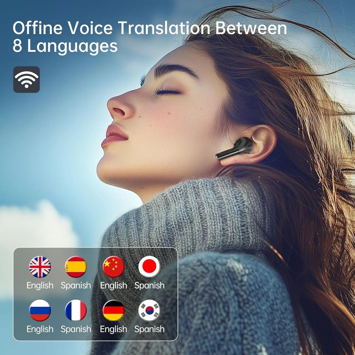 UYUXIO Real-Time Translation Earbuds – AI Language Translator TWS Earphone with 144 Languages, 8 Offline Modes & ENC Noise Cancelling for Travel