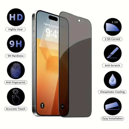 5Pcs Full Cover Privacy Screen Protector - 8K Anti-Spy Tempered Glass for iPhone 16 15 14 13 12 11 Pro Max Mini XR X XS