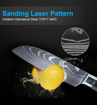 Japanese Santoku Kitchen Knives - Stainless Steel Cleaver, Slicing Knife, Boning Knife, Butcher Cleaver, Laser Damascus Knife