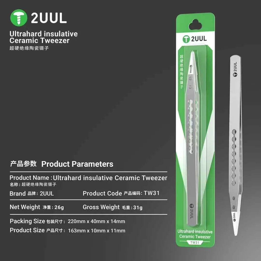 2UUL TW31 Ultrahard Insulative Ceramic Tweezers – Anti-Static Precision Tool for Mobile Phone, CPU, IC, and PCB Repair