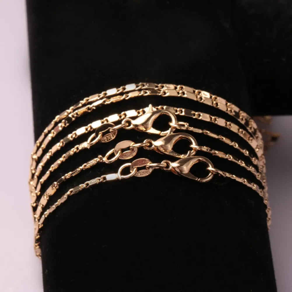 18K Gold Color Flat Chain Necklace for Men & Women – 2mm Charm, 40-75cm Luxury Jewelry for Party & Wedding
