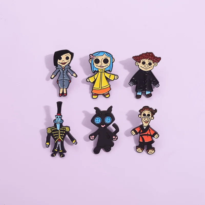 6-Piece Cartoon Character Enamel Pin Set - Cute Metal Brooches and Funny Lapel Badges for Kids, Friends, and Gifts