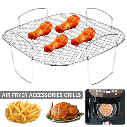 Stainless Steel Air Fryer Rack – Multi-Layer Stackable Grilling, Toast, BBQ Basket & Cooking Tray Accessory