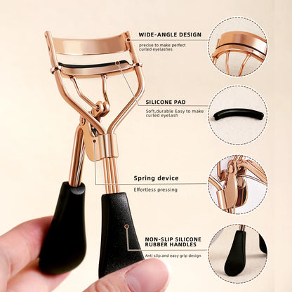 Portable Eyelash Curler - Stainless Steel Lash Curling Tool with 15 Silicone Pads
