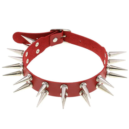 Long Spiked Choker Collar – Black PU Leather Punk Goth Necklace for Women & Men, Cosplay Jewelry Accessory