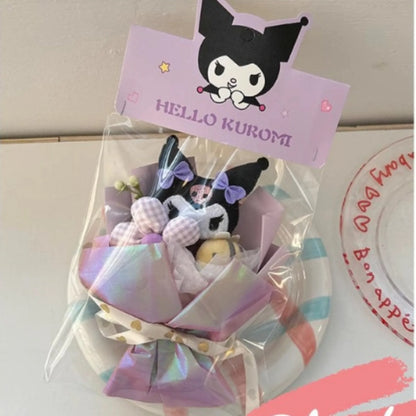 Sanrio Mini Doll Bouquet – Hello Kitty, Kuromi & Melody Plush Dolls Holding Flowers, Kawaii Valentine & Birthday Gift for Friends