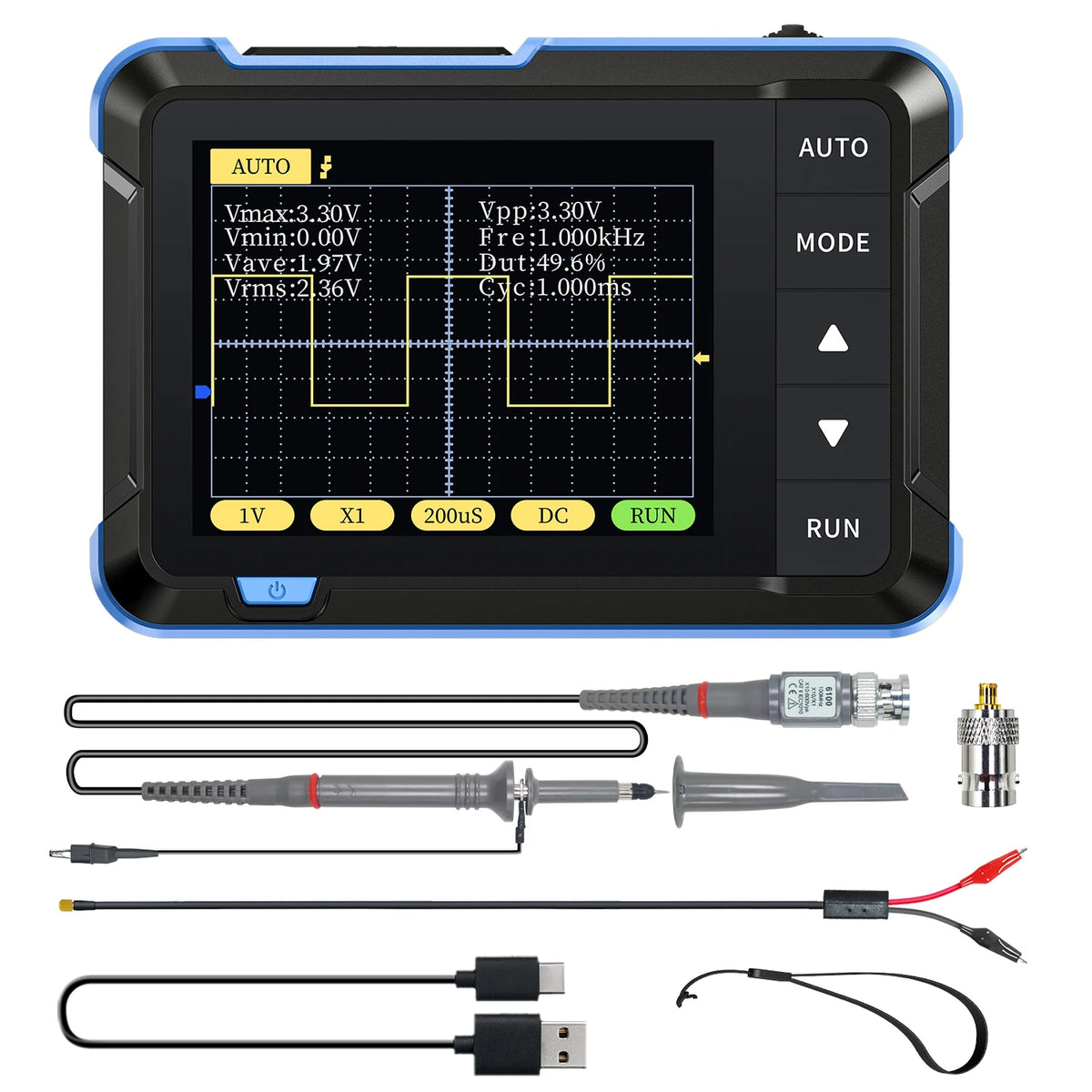 FNIRSI DSO152 Mini Oscilloscope - Handheld Digital Scope with 2.8" Display, Auto Adjust, PWM & Square Wave Output, 800Vpp