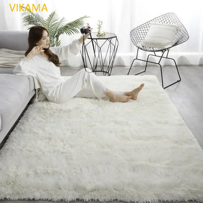 VIKAMA Silk Wool Solid Color Rug – Soft, Non-Slip, Washable Mat for Living Room, Bedroom, Bedside & Sofa – Light Luxury, Dirt-Resistant