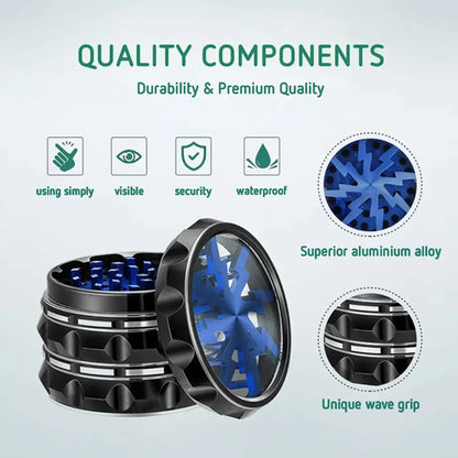 63mm 4-Layer Herb Grinder — Aluminum Alloy Spice Cutter with Lightning-Shaped Transparent Design