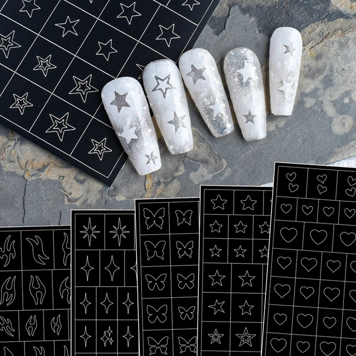 Hollow Nail Art Stickers – Spray-Painted Love & Butterfly French Pattern Decorative Decals for Nails