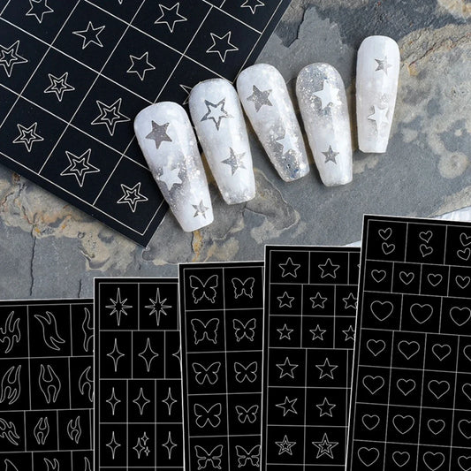 Hollow Nail Art Stickers – Spray-Painted Love & Butterfly French Pattern Decorative Decals for Nails