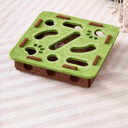 Cat Felt Puzzle Toy Box - Interactive Exercise & Hunting Game With Ball for Indoor Cats