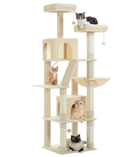 Large Cat Tree Tower – Multi-Level Plush Indoor Cat Condo with Scratching Posts, Boards, Perches & Caves
