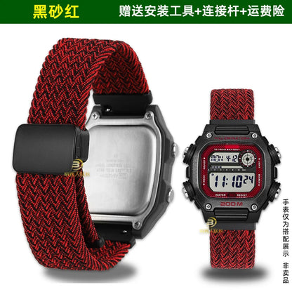 18mm Nylon Canvas Watch Strap for Casio DW-291H DW-290 W-218H W-219H - Knitted Replacement Wristband for Men