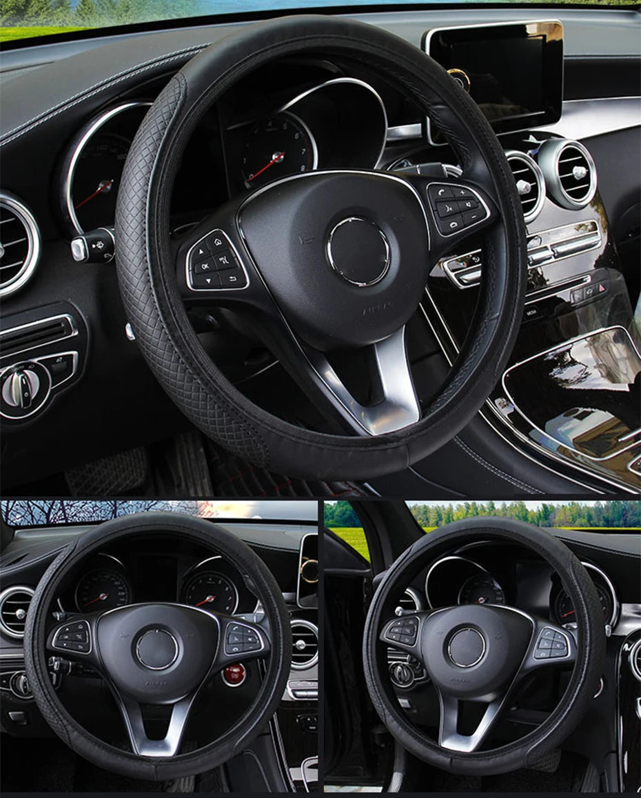 Universal Car Steering Wheel Cover - Microfiber Leather, Anti-Slip & Breathable, Fits 37-39cm Steering Wheels