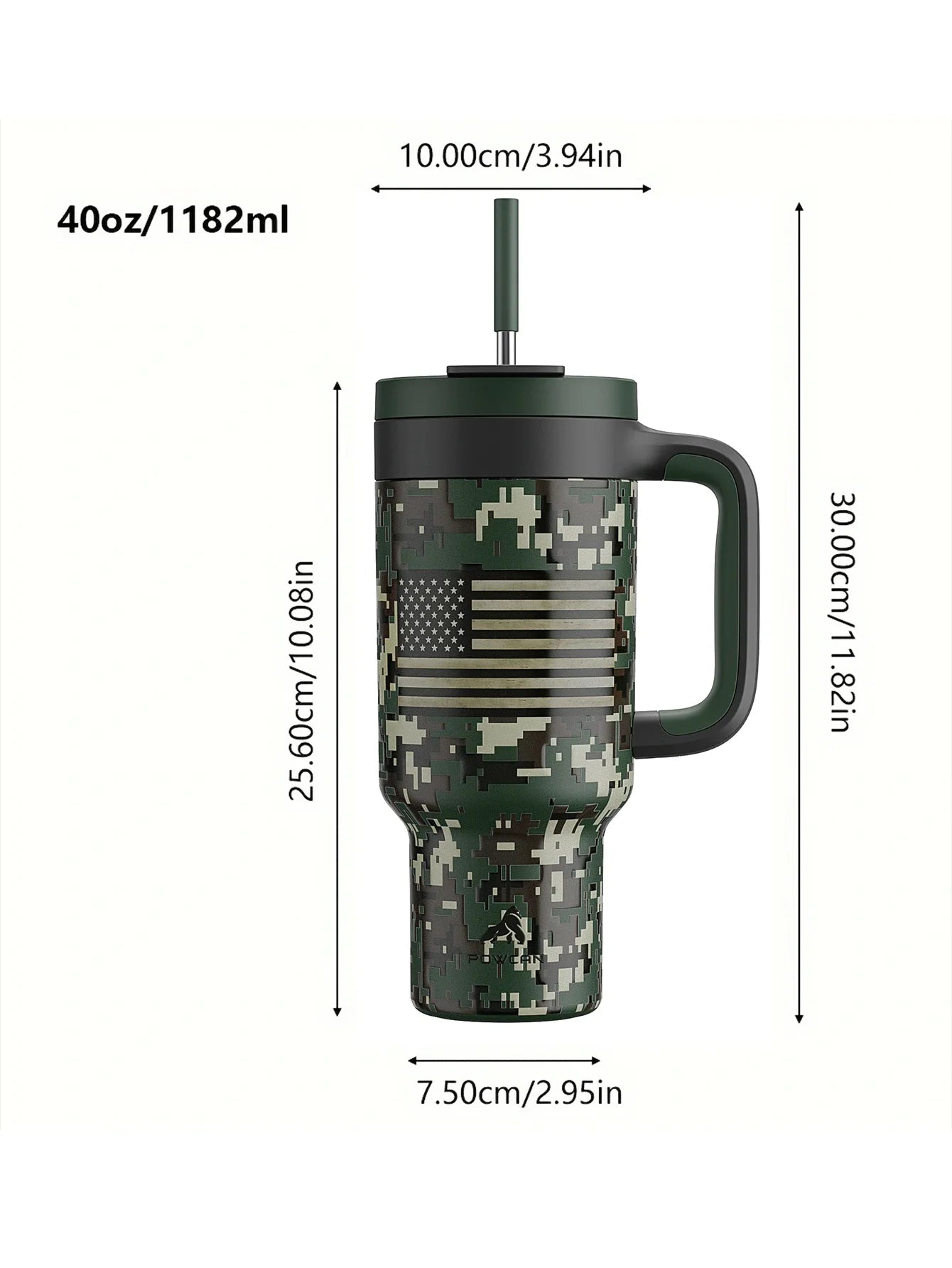 Powcan 40oz Stainless Steel Tumbler with Handle & Straw – Camouflage Prints, Leak-Proof Vacuum Travel Mug for Outdoors
