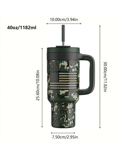 Powcan 40oz Stainless Steel Tumbler with Handle & Straw – Camouflage Prints, Leak-Proof Vacuum Travel Mug for Outdoors