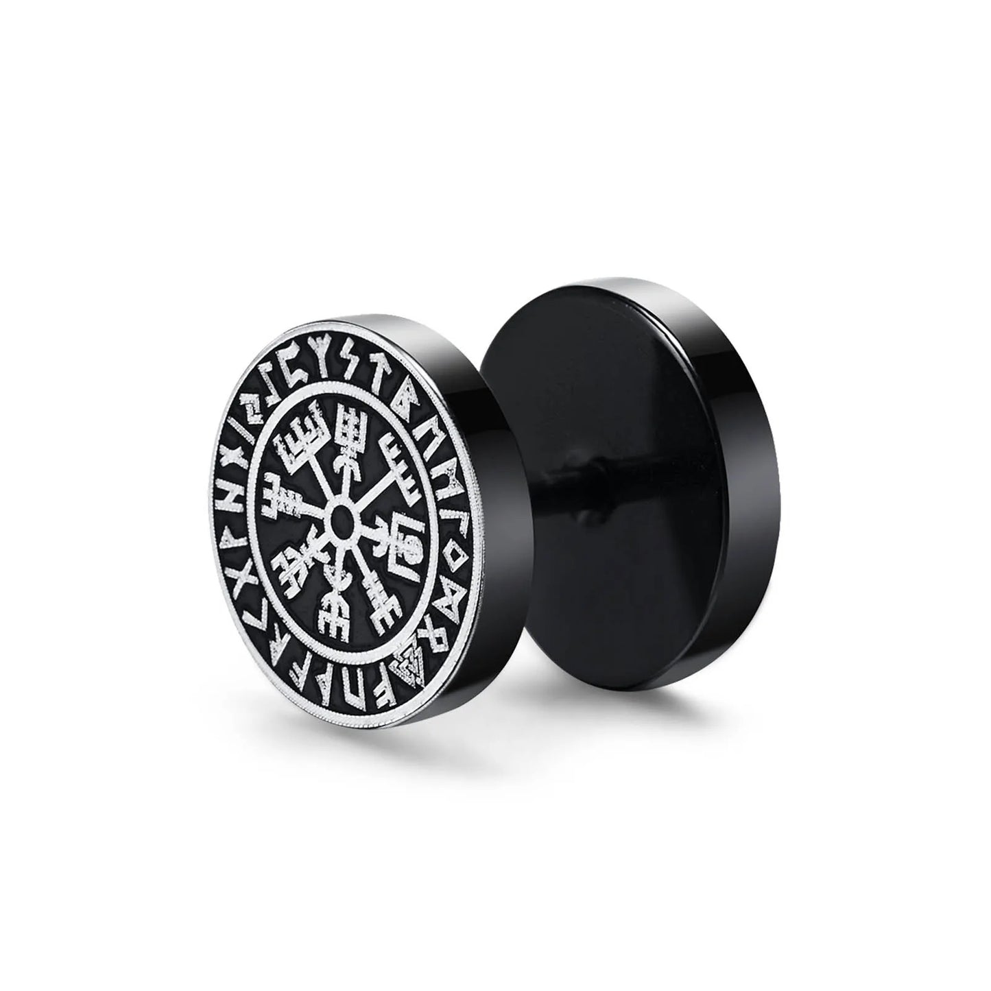 Vnox Men's Viking Black Stud Earrings - Vegvisir & Norse Valknut, Cool Punk Stainless Steel Set