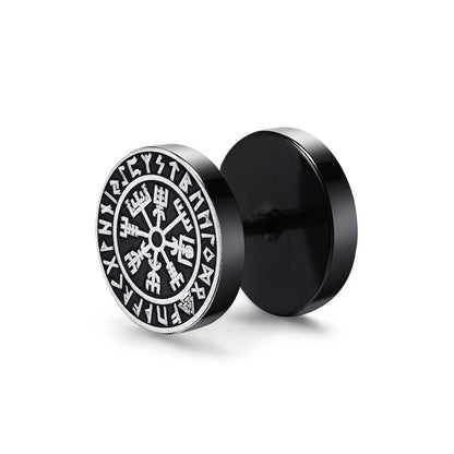 Vnox Men's Viking Black Stud Earrings - Vegvisir & Norse Valknut, Cool Punk Stainless Steel Set