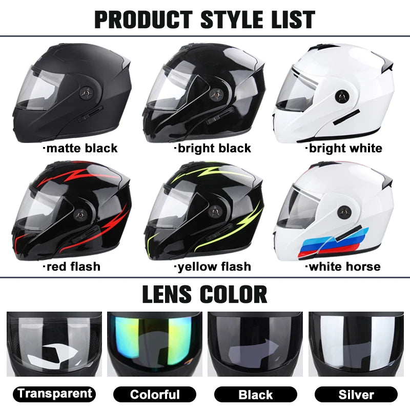 Uchoose Unisex Motorcycle Helmet – DOT Certified, Double Lens, Modular Flip Helmet with Visor, Cross-Section Safety