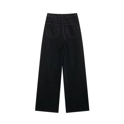 TRAF Women’s Basic Hundred Jeans — High Waist Asymmetric Wide-Leg Trousers, Casual Straight-Leg Fashion Jeans