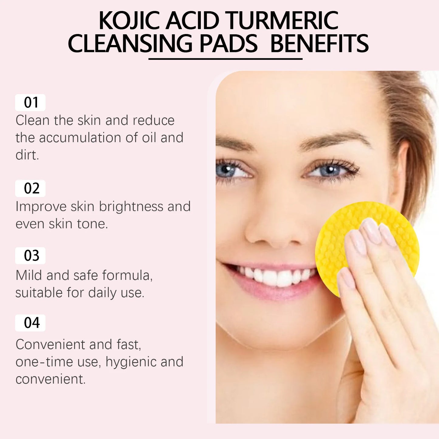 EELHOE Turmeric and Kojic Acid Facial Cleansing Pads - Exfoliating Daily Skin Care for Pores, Dirt Removal, and Moisturizing