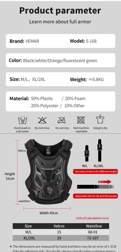 Motorcycle Motocross Racing Vest – Adult Off-Road Armor Chest Protector for Dirt Bike Safety