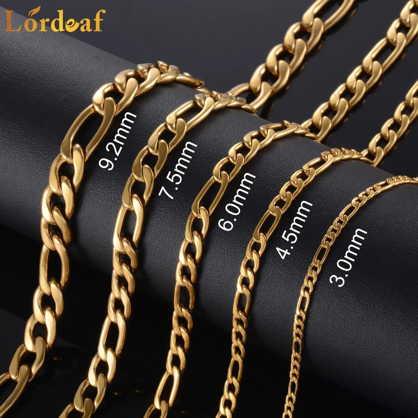 Gold Color Stainless Steel Figaro Chain – 3.0mm-9.5mm for Men & Women, High-Quality Fashion Jewelry