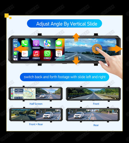 OBDPEAK K4 11.26" Rearview Mirror Dash Cam - 4K 3840x2160P, CarPlay, Android Auto, WIFI, GPS Navigation, Video Recorder