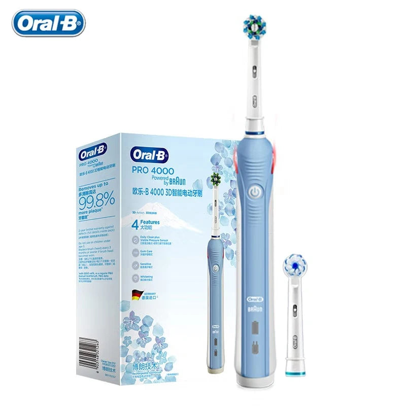 Oral-B Pro 4000 Electric Toothbrush – 3D Action Daily Clean with Pressure Sensor, 4 Modes, Gum Care, Waterproof & Rechargeable