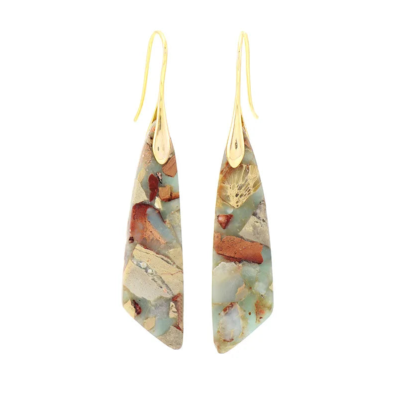 Bohemian Natural Stone Geometric Earrings - Luxury Emperor Stone Pendant Jewelry for Women