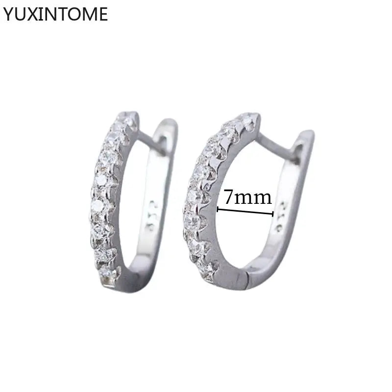 925 Sterling Silver White Zircon Hoop Earrings for Women – Fashion Geometric Crystal Silver Earrings Fine Jewelry Elegant Daily Wear Jewelry