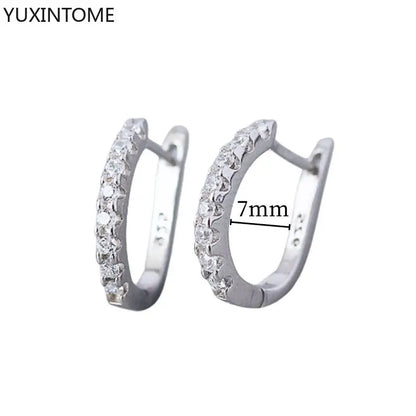 925 Sterling Silver White Zircon Hoop Earrings for Women – Fashion Geometric Crystal Silver Earrings Fine Jewelry Elegant Daily Wear Jewelry