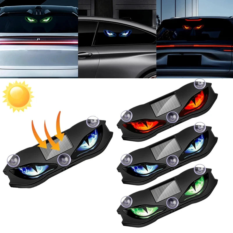 Solar Powered Car Neon Light - Wireless Demon Eye LED Ambient Lamp with USB Rechargeable Breathing Light