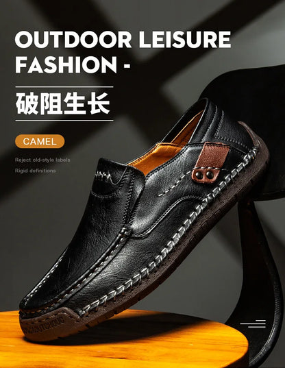 Handmade Leather Men’s Loafers – Casual Slip-On Flats, Comfortable Outdoor Walking Shoes