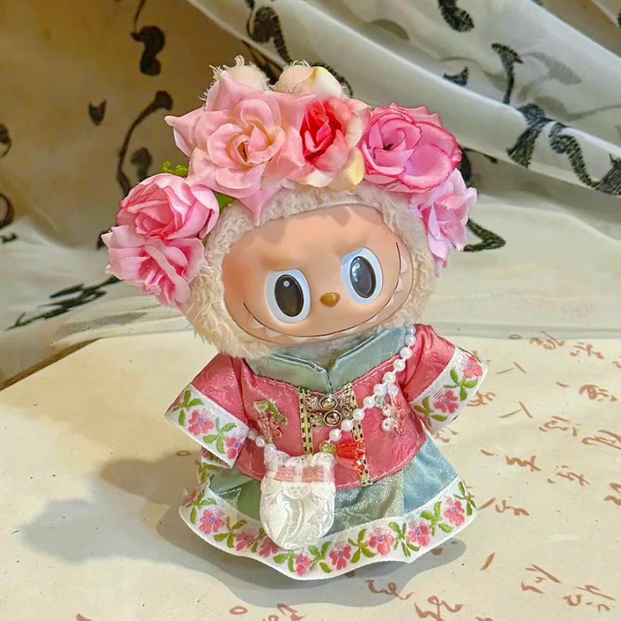 17cm Labubu Doll Clothes — DIY Accessories Heartbeat Long-Eared Furry Rabbit Costume | Cartoon Dress-Up Outfit